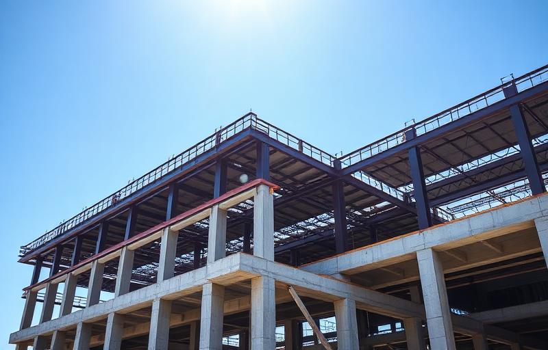 Structural steel framework of a building under construction