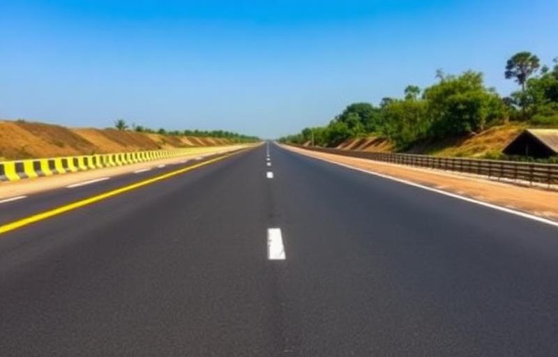 Freshly paved highway with yellow markings